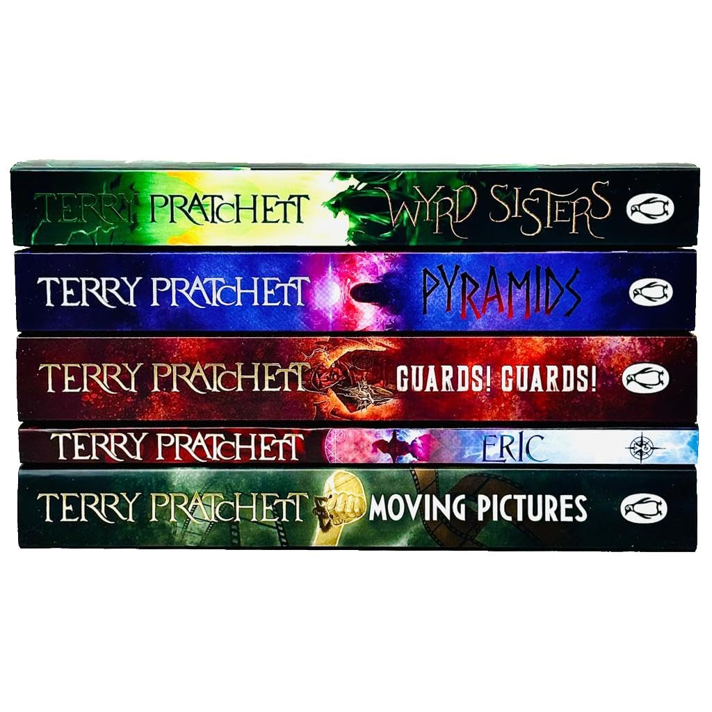 Back cover synopsis view of the Terry Pratchett Discworld paperback collection set