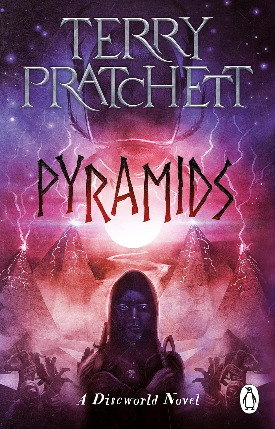 Close-up front cover of Pyramids, Discworld novel 7, paperback edition by Terry Pratchett