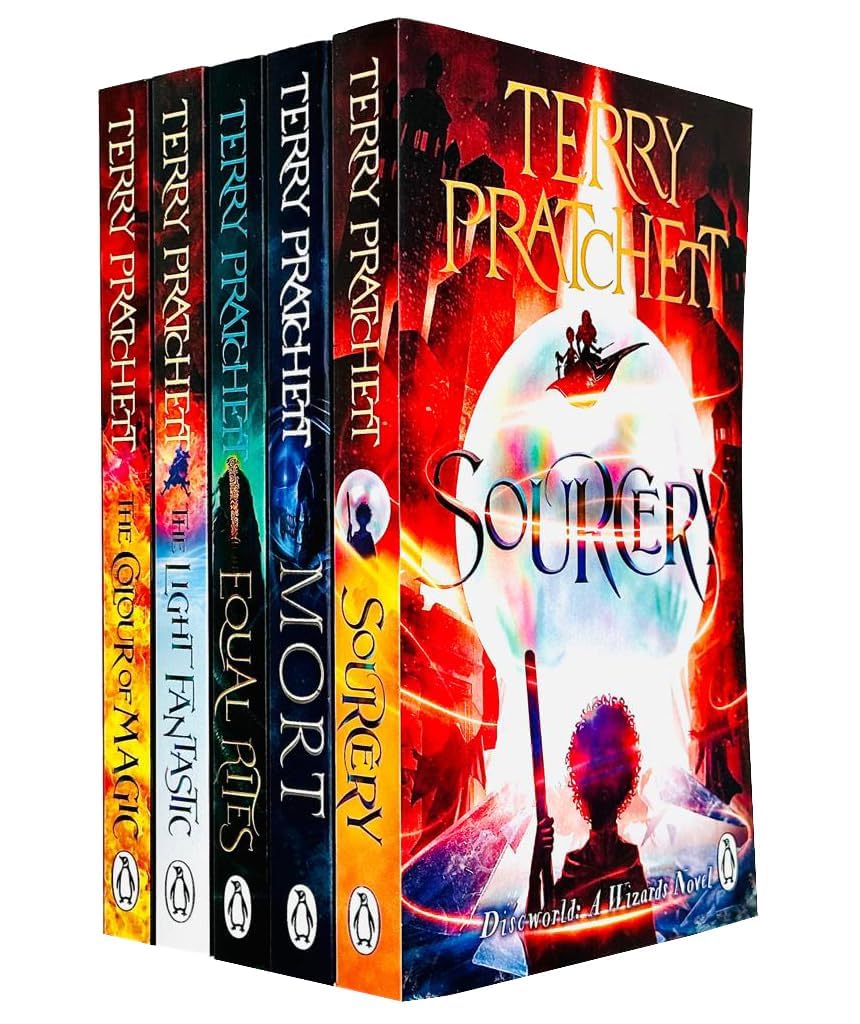 Front cover of the Discworld Novels 1-5 paperback collection set by Terry Pratchett