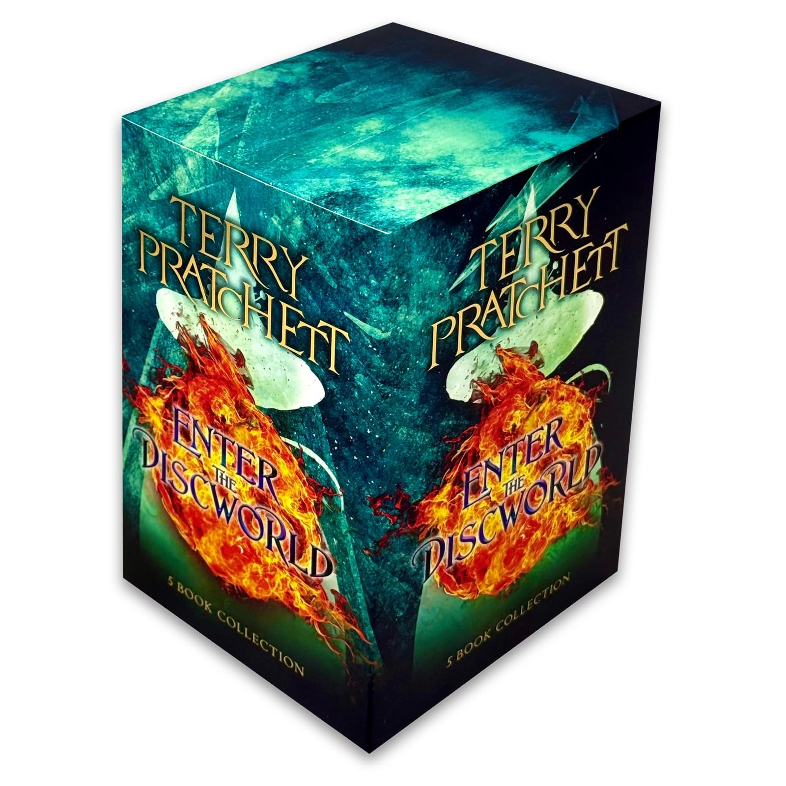 Close-up of Mort and Guards! Guards! paperback covers from the Terry Pratchett Discworld collection set