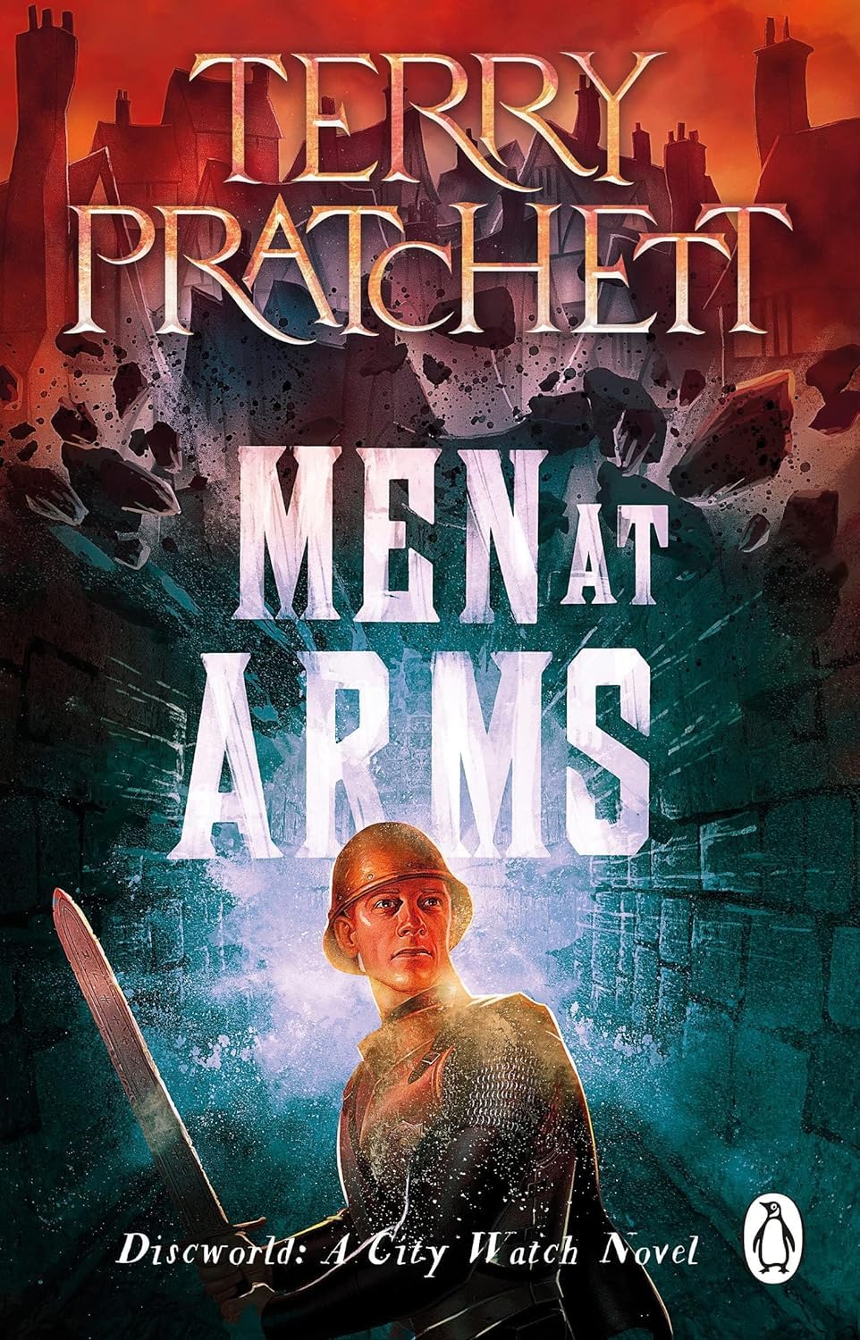 Close-up angled view of the Terry Pratchett Discworld 5 book paperback set
