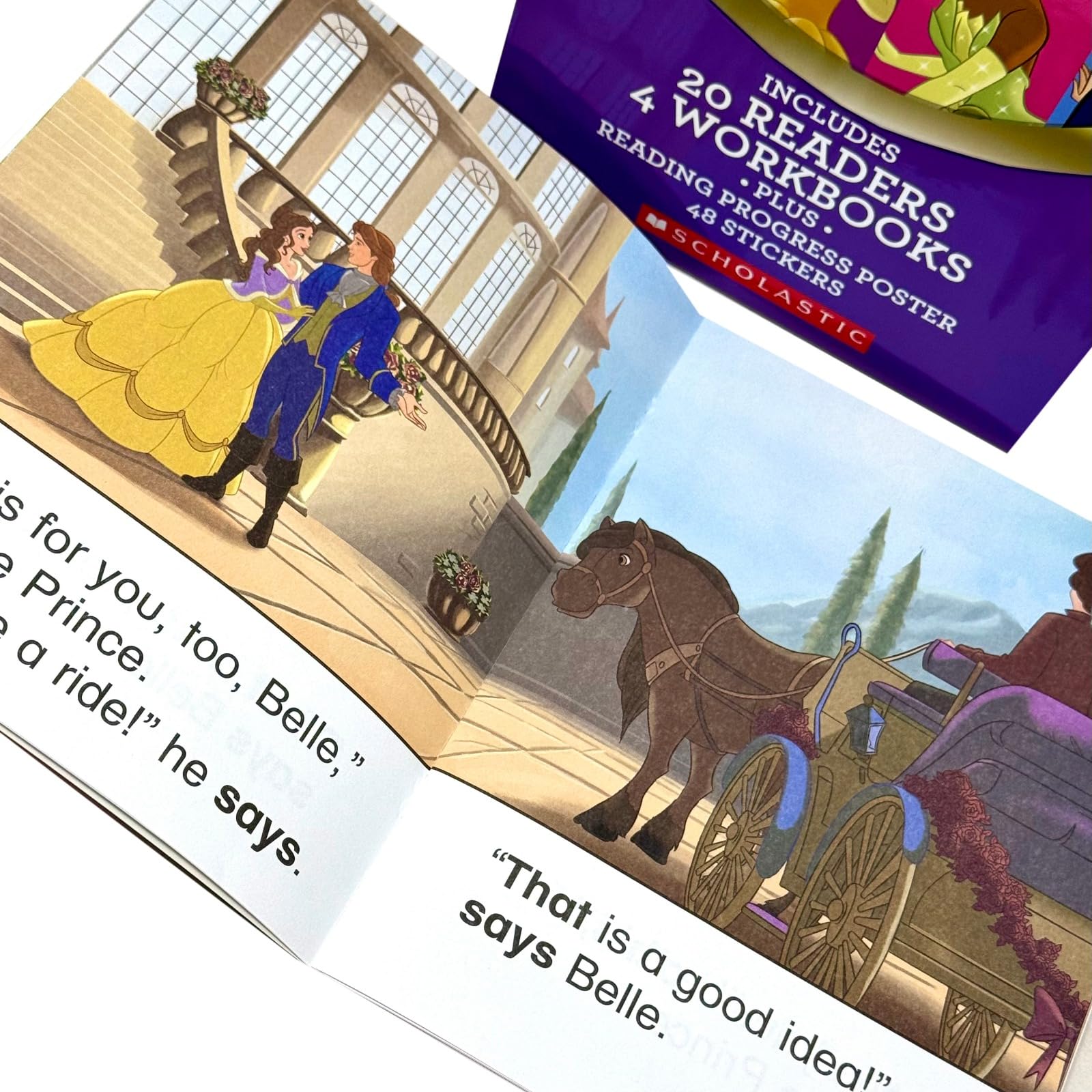 Reading progress poster and sheet of 48 reward stickers included with the Disney Princess phonics and sight words set