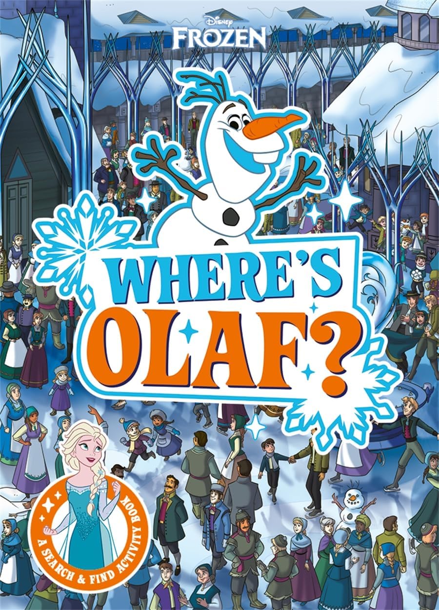 Where's Olaf? Disney search-and-find paperback cover showing Olaf and Frozen characters hidden in a snowy scene