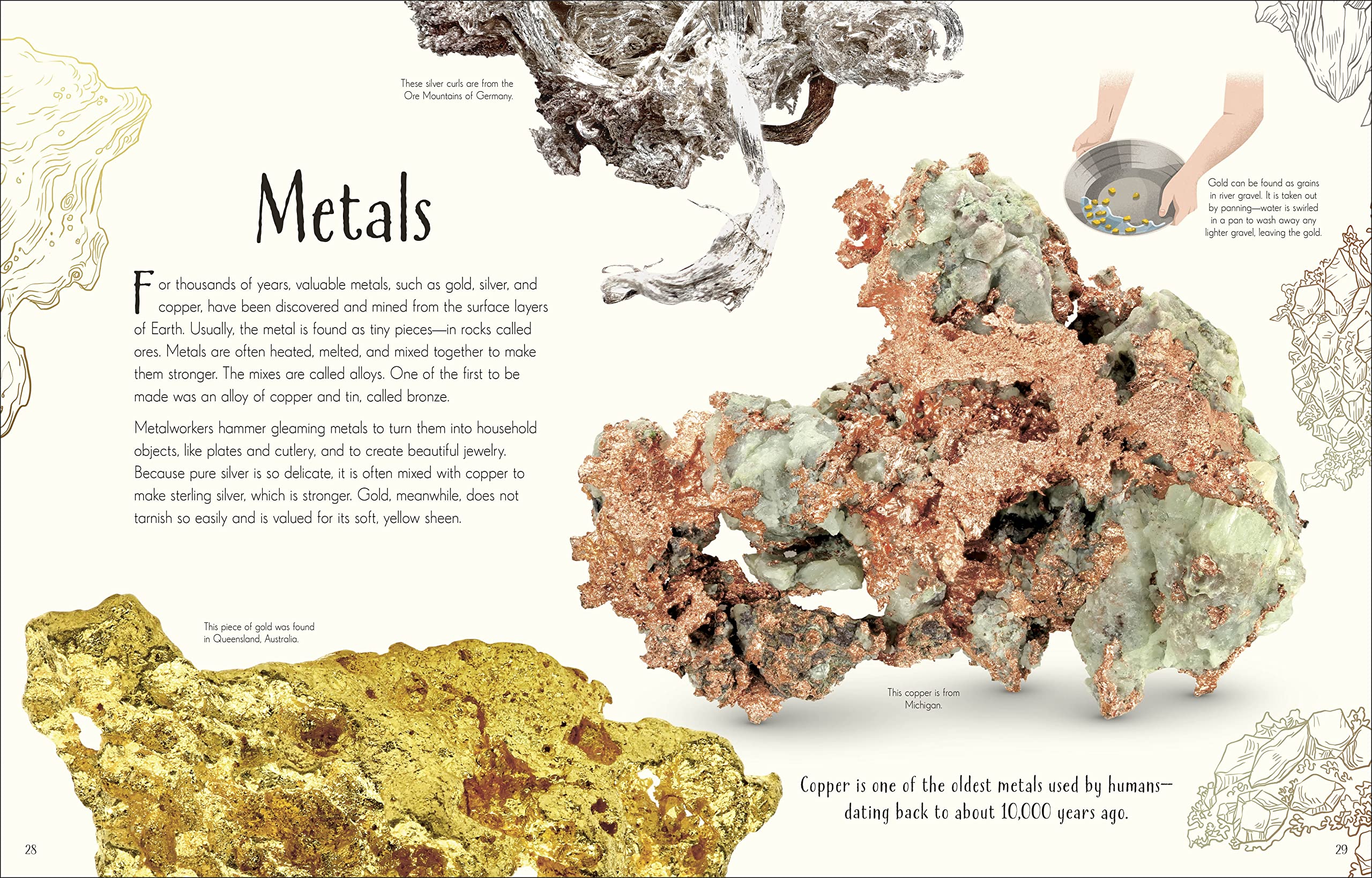 Inside page spread of An Anthology of Our Extraordinary Earth featuring Earth science illustrations