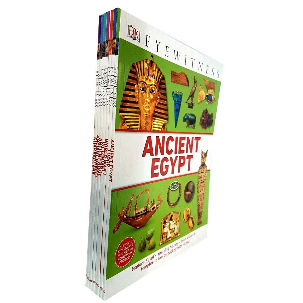 The full DK Eyewitness Collection 7 Books Set fanned out, displaying the colorful photographic covers of each paperback history title for ages 8-12.
