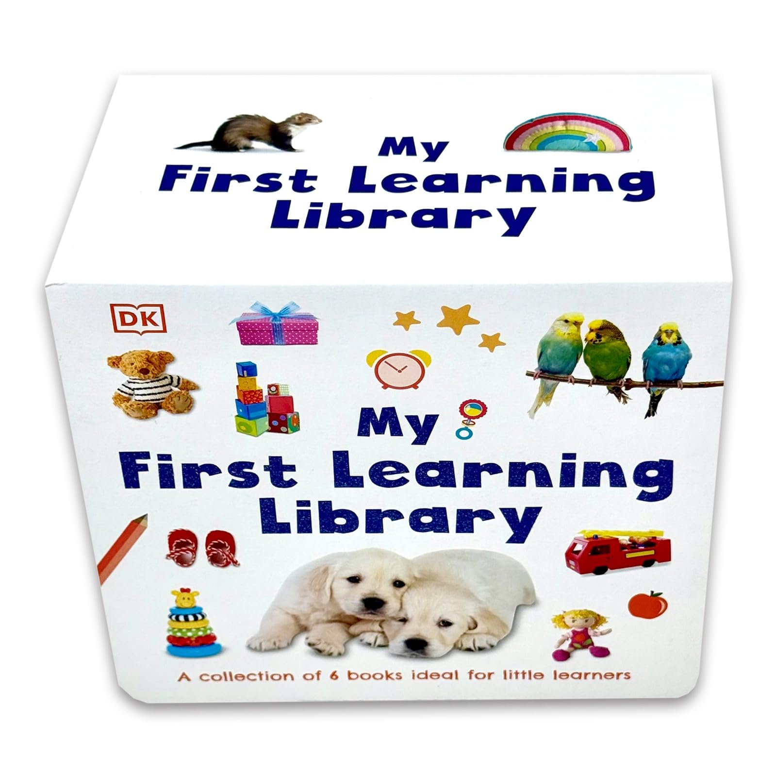 Back cover of DK My First Learning Library box set showing all six board book titles