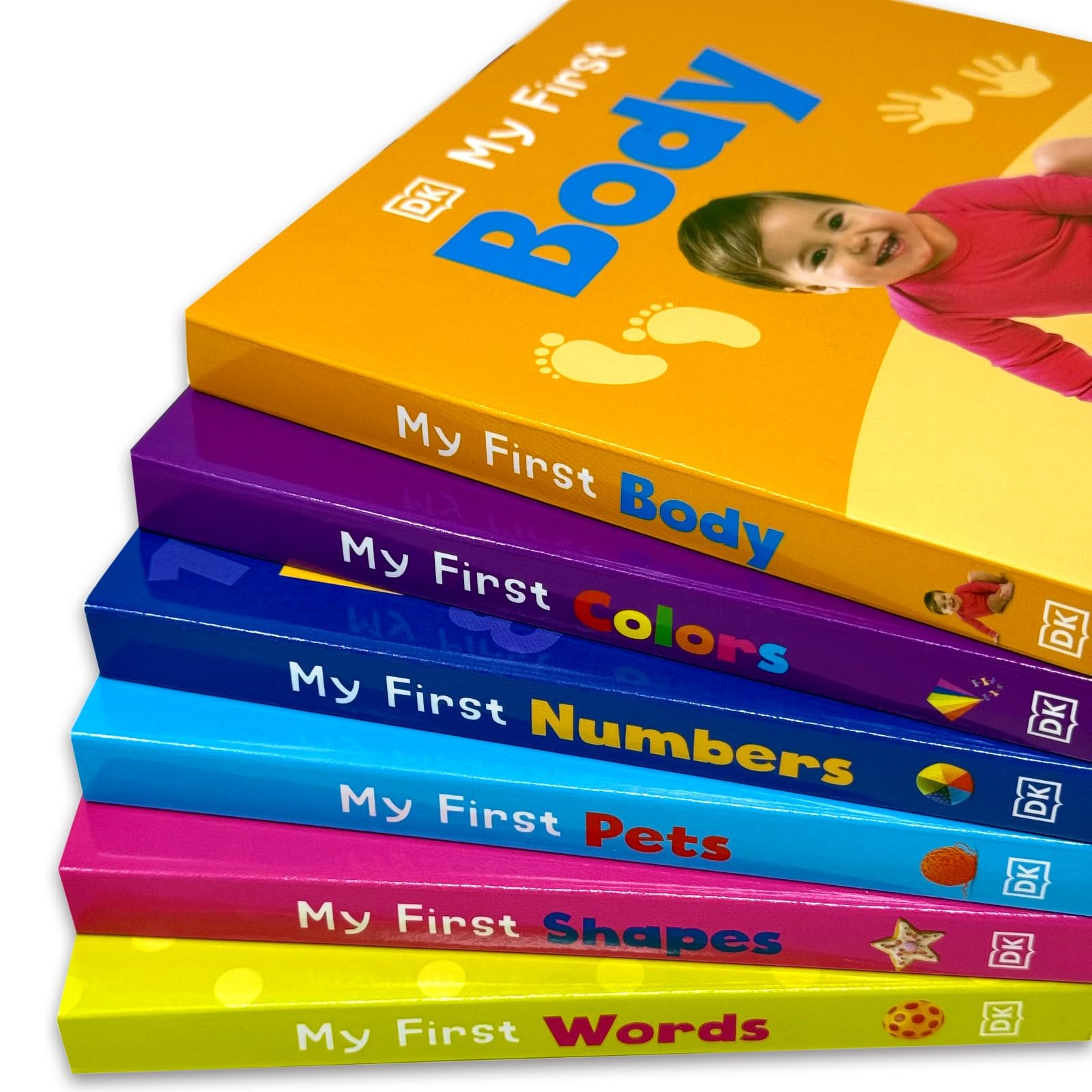 My First Pets and My First Words board books opened to show vocabulary-building inside pages