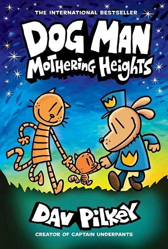 All five Dog Man paperback books fanned out showing Brawl of the Wild through Mothering Heights