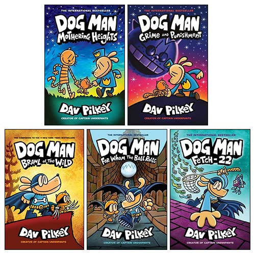 Dog Man Series 6-10 by Dav Pilkey 5 Books Collection Set front cover paperback, ages 7-10