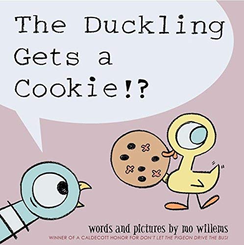 An inside page spread from a Don't Let the Pigeon book, showing Mo Willems' signature simple line art and speech bubbles.