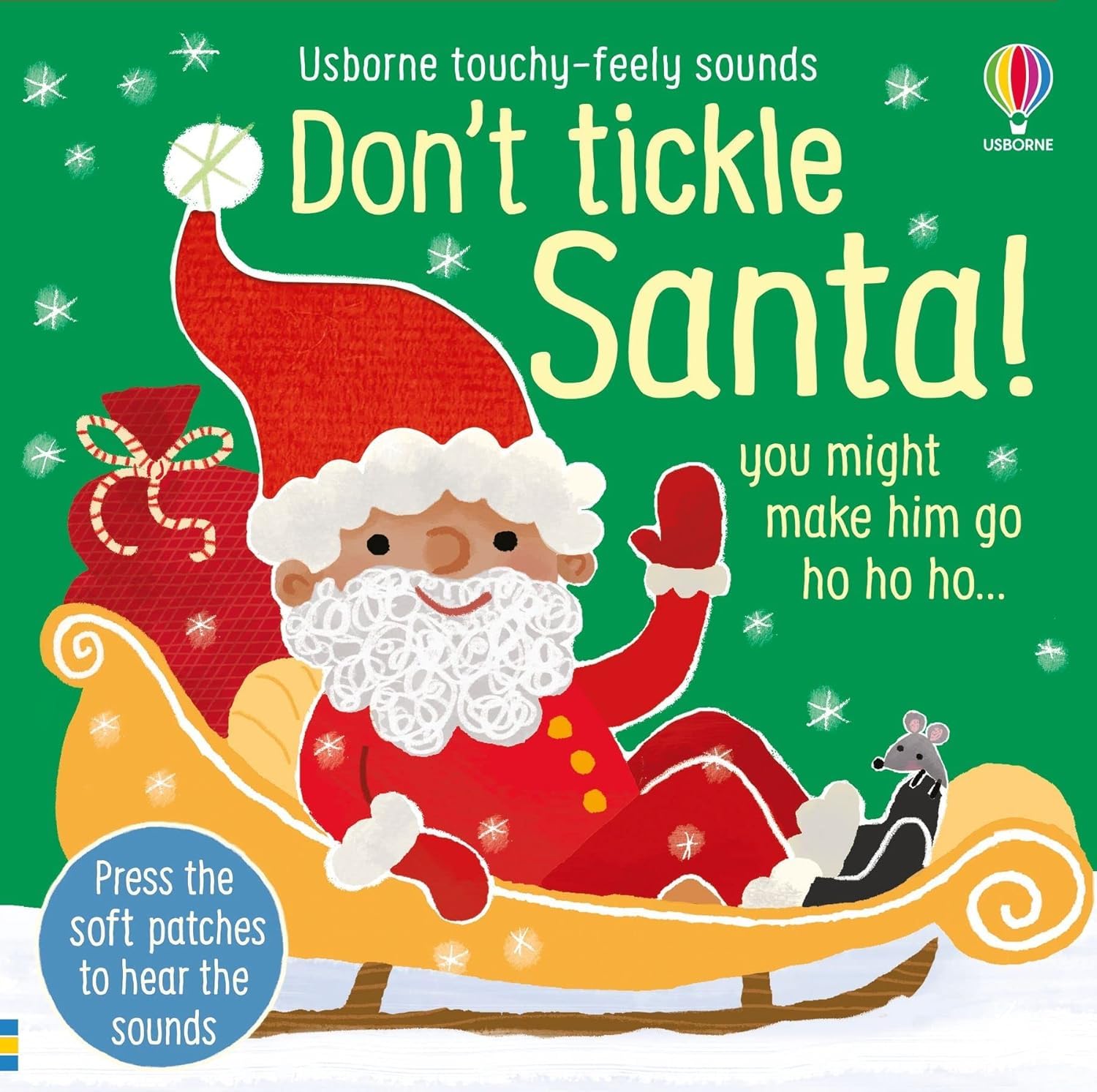 Don't Tickle the Reindeer touch-and-feel board book by Sam Taplin - inside page spread showing reindeer sound sensory panel