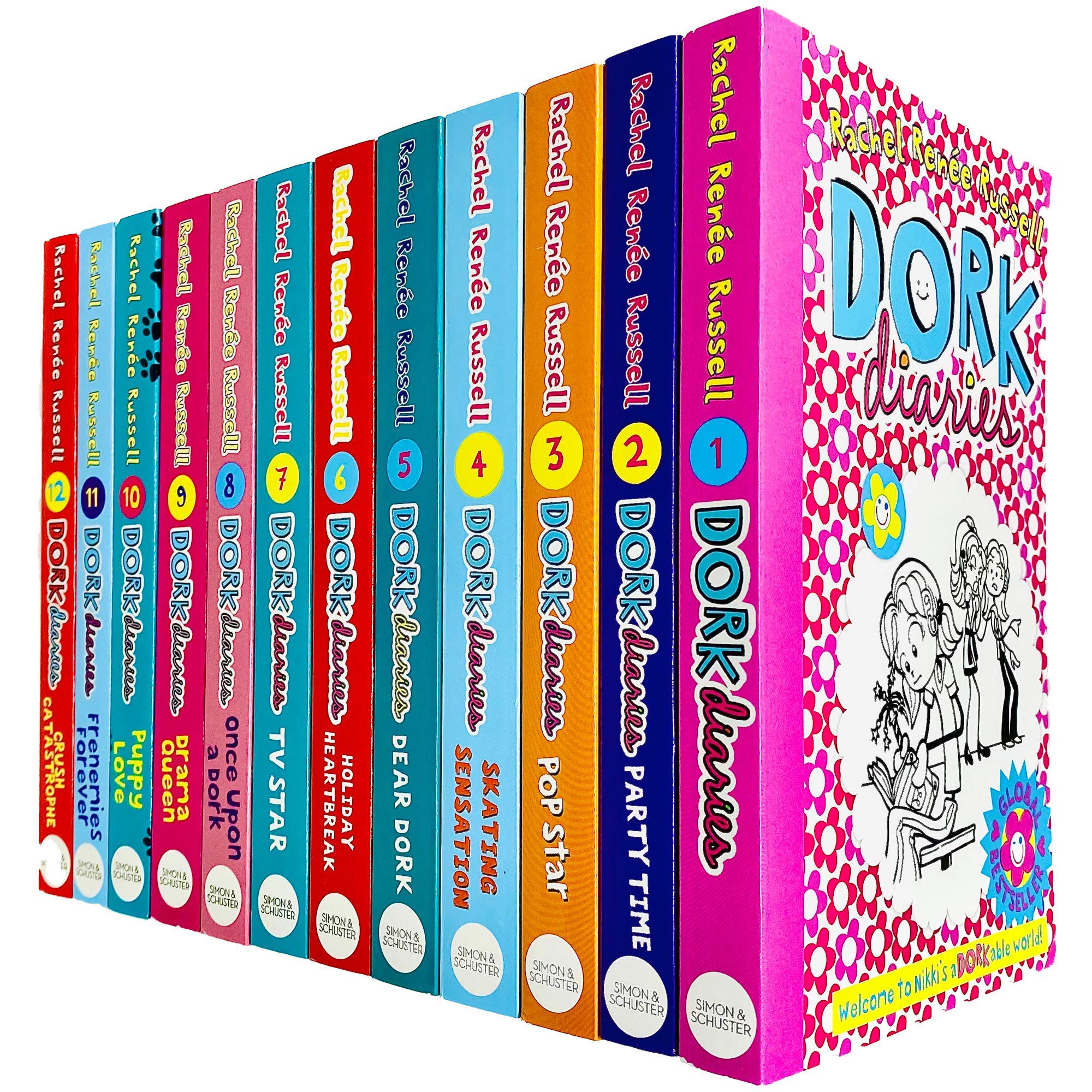Dork Diaries 12 Books Collection Set by Rachel Renée Russell paperback front covers fanned out