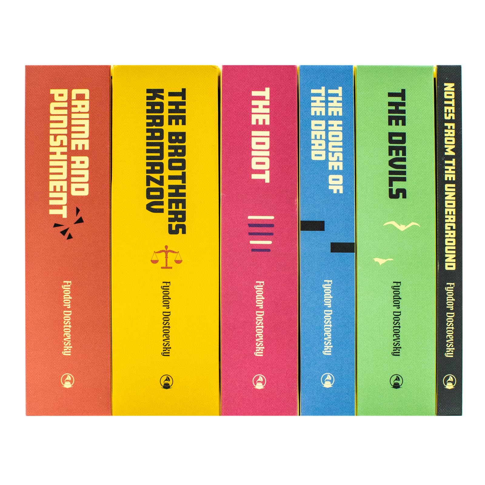 Fyodor Dostoevsky 6-book hardback collection arranged to show The Brothers Karamazov and The Idiot covers