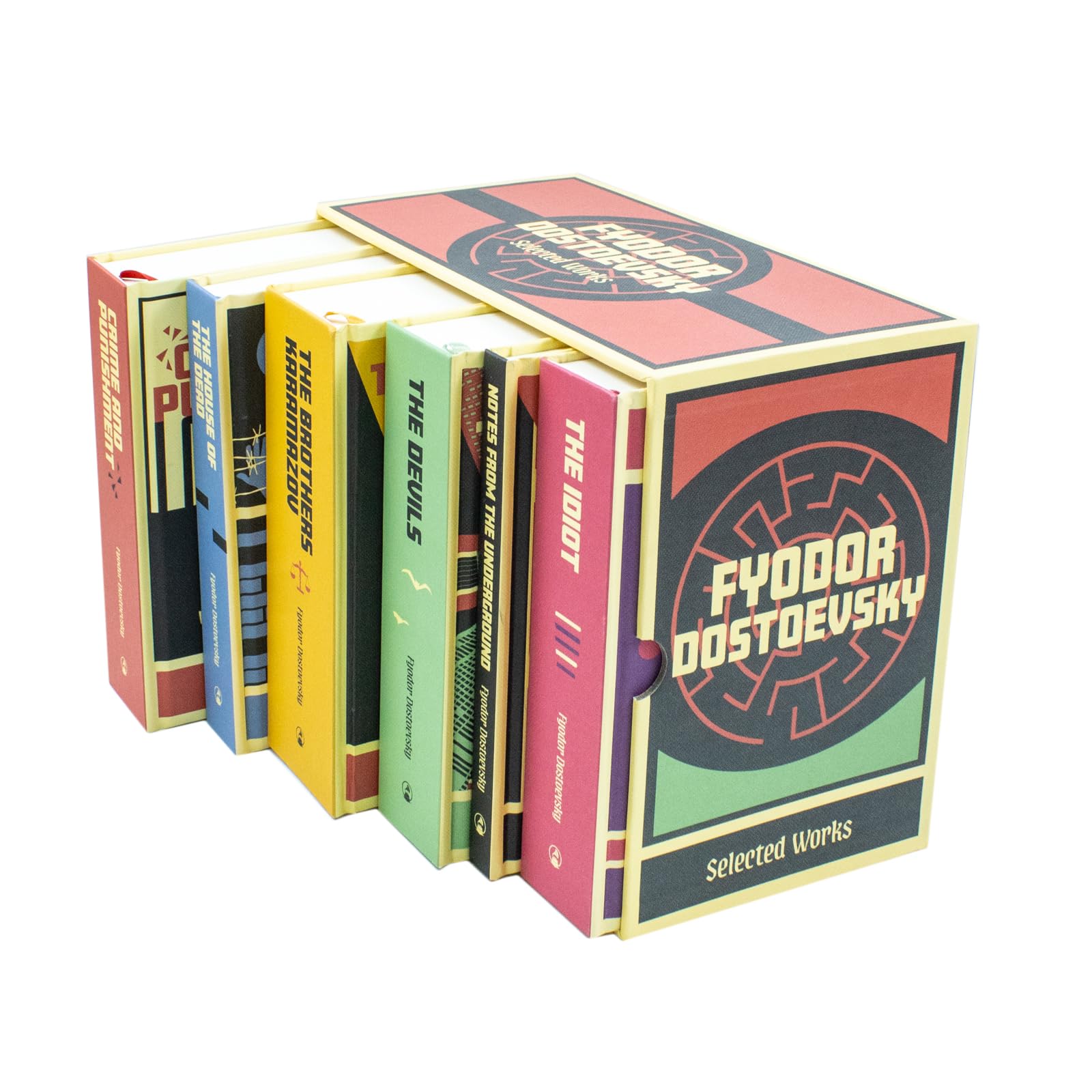 Full set of six Fyodor Dostoevsky hardback classics displayed together showing complete collection