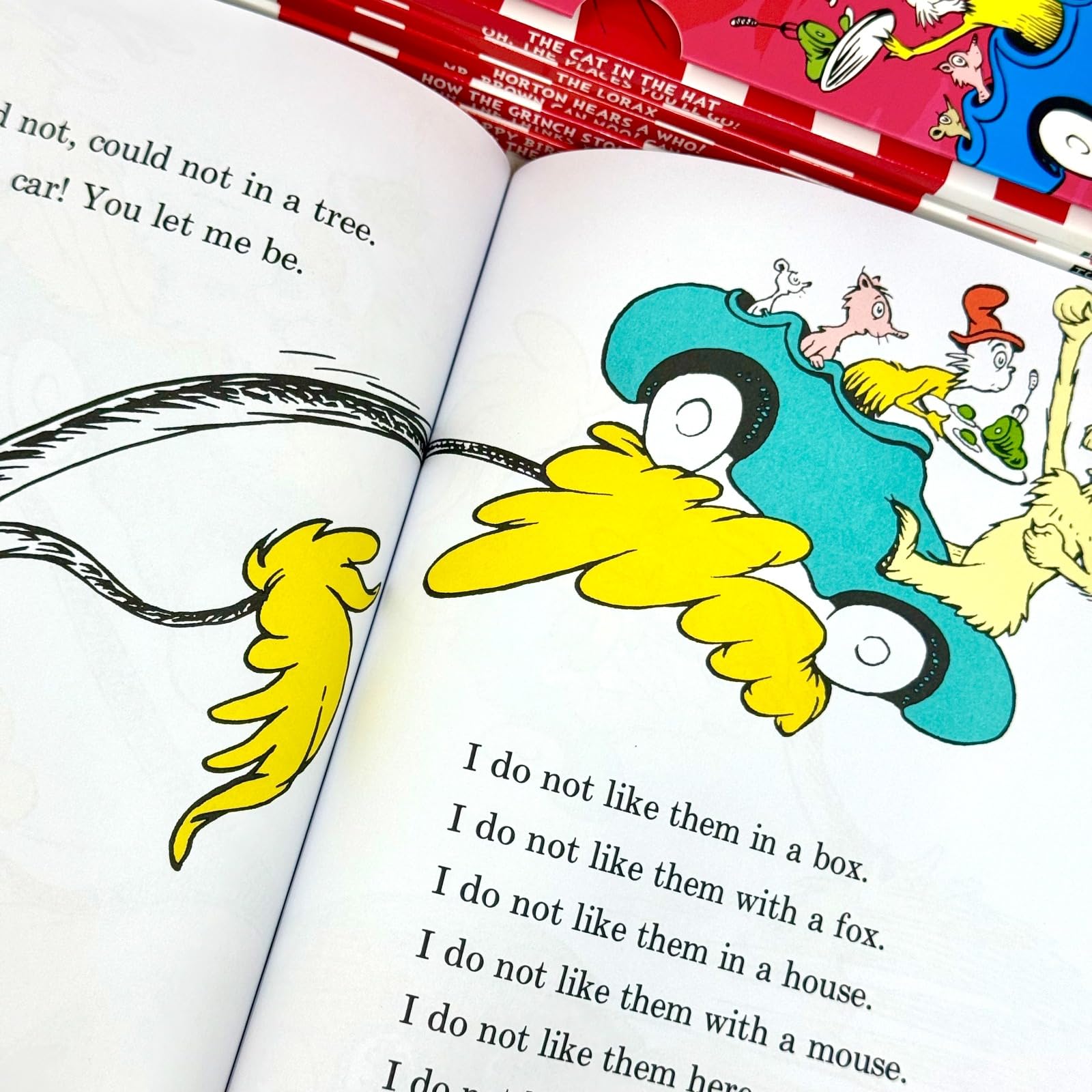 Inside page spread sample from a Dr. Seuss paperback book showing colorful illustrations and rhyming text