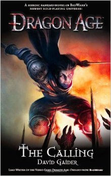 Close-up of The Stolen Throne paperback cover from the Dragon Age novel collection