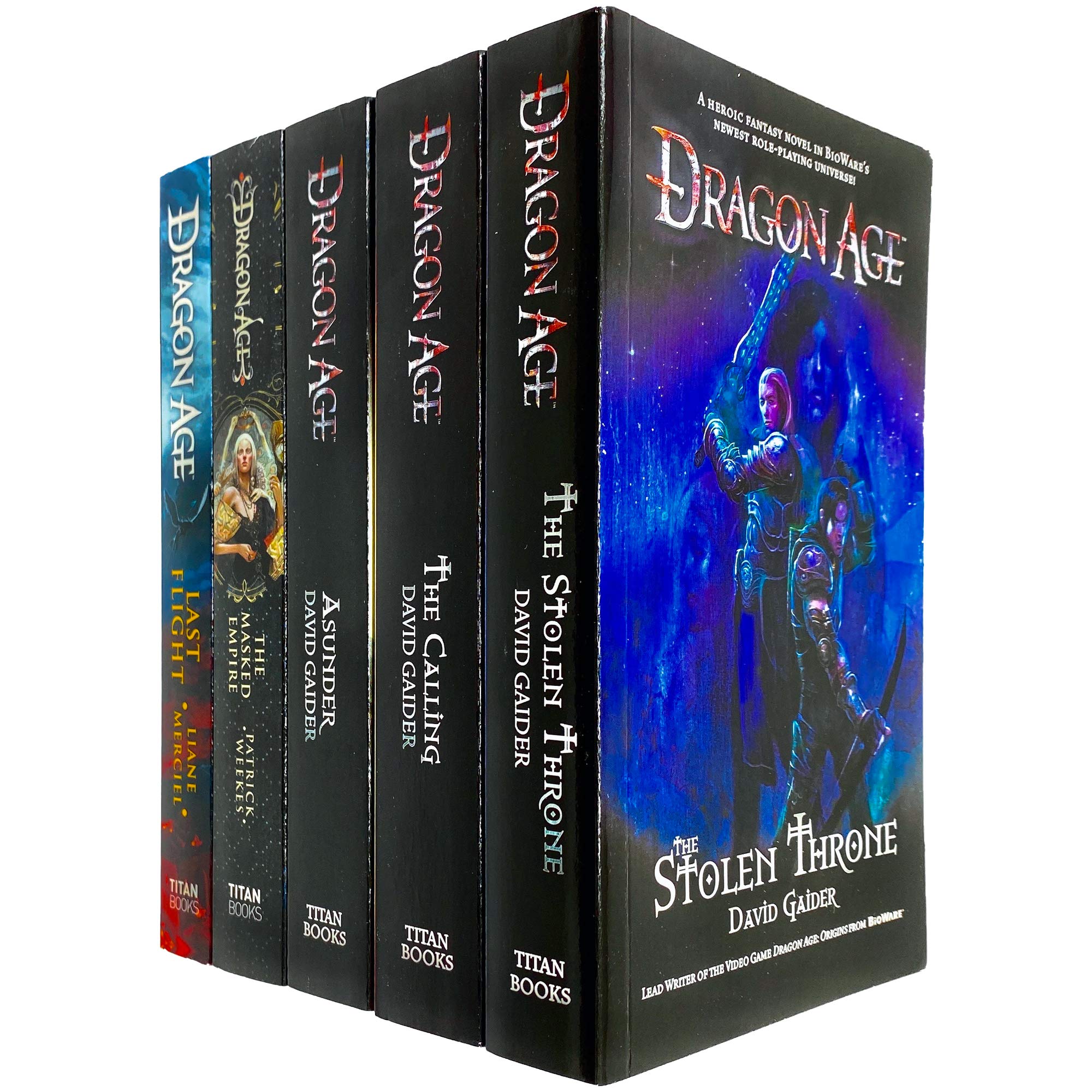 Dragon Age Series 5 Books Collection Set front cover artwork, paperback fantasy novels by David Gaider