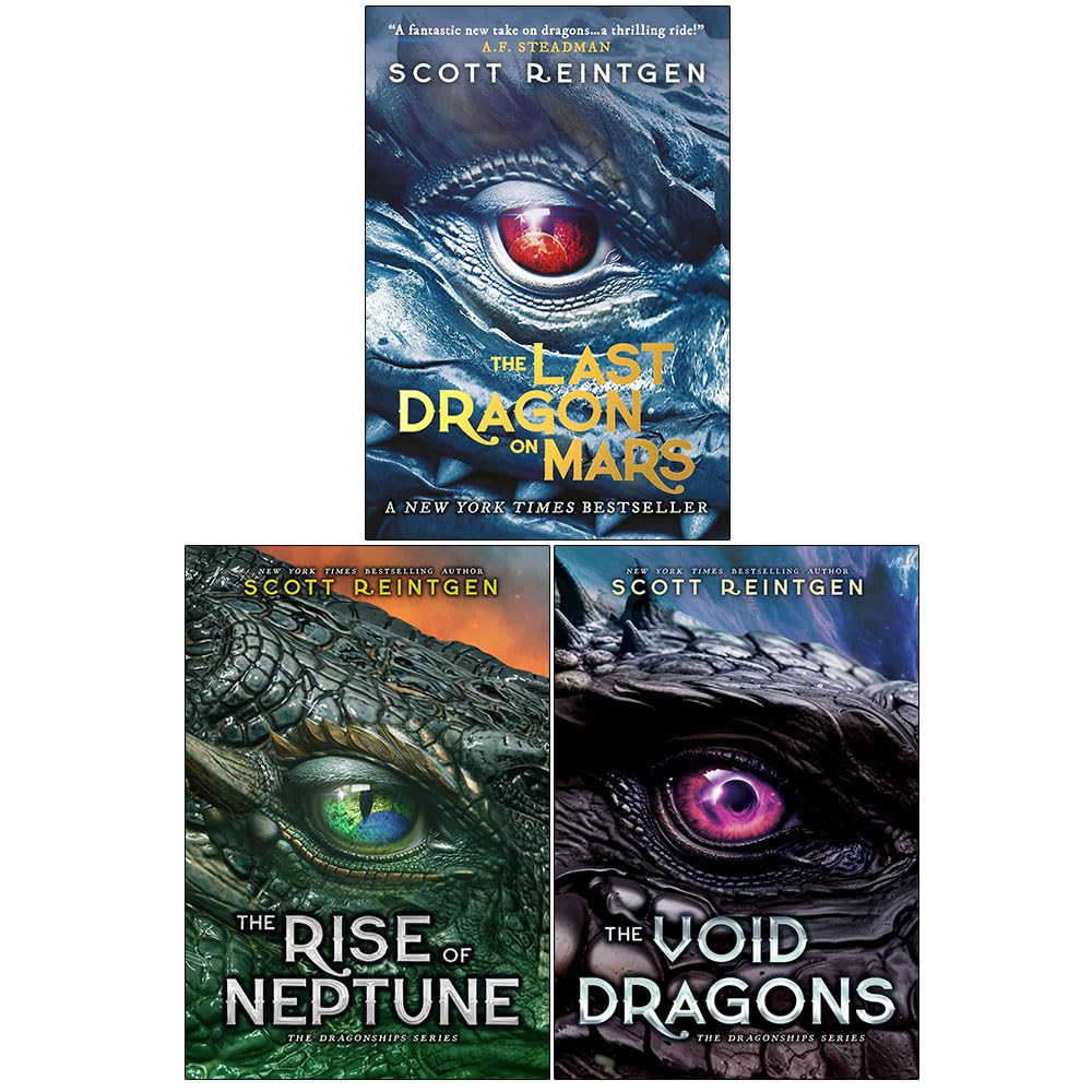 Dragonships Series by Scott Reintgen 3 Books Collection Set paperback front covers showing The Last Dragon on Mars, The Rise of Neptune, and The Void Dragons