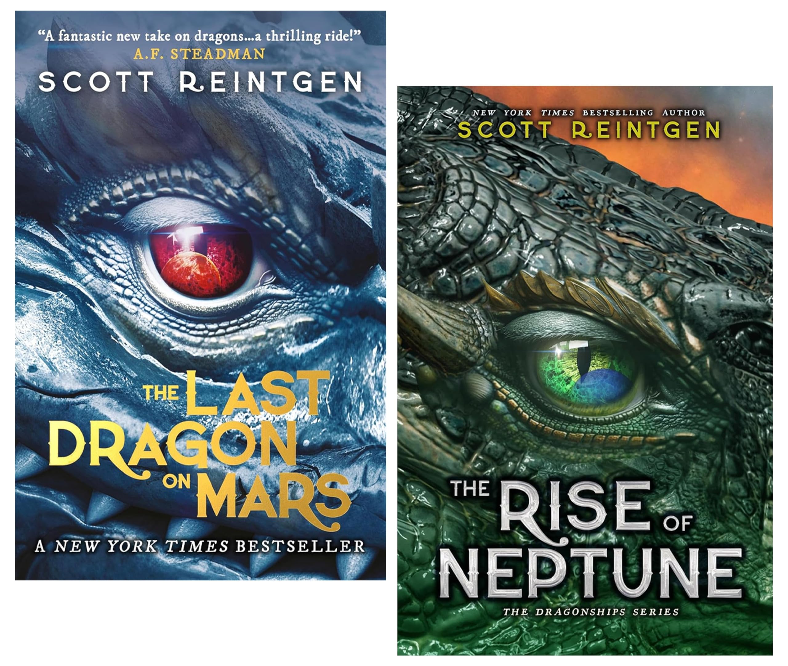 Dragonships Series by Scott Reintgen 2-book paperback set featuring The Last Dragon on Mars and The Rise of Neptune, front cover art
