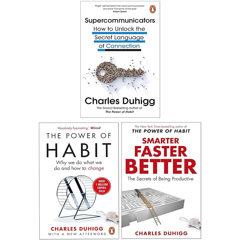 Charles Duhigg 3 Books Collection Set paperback front cover featuring Supercommunicators, The Power of Habit, and Smarter Faster Better