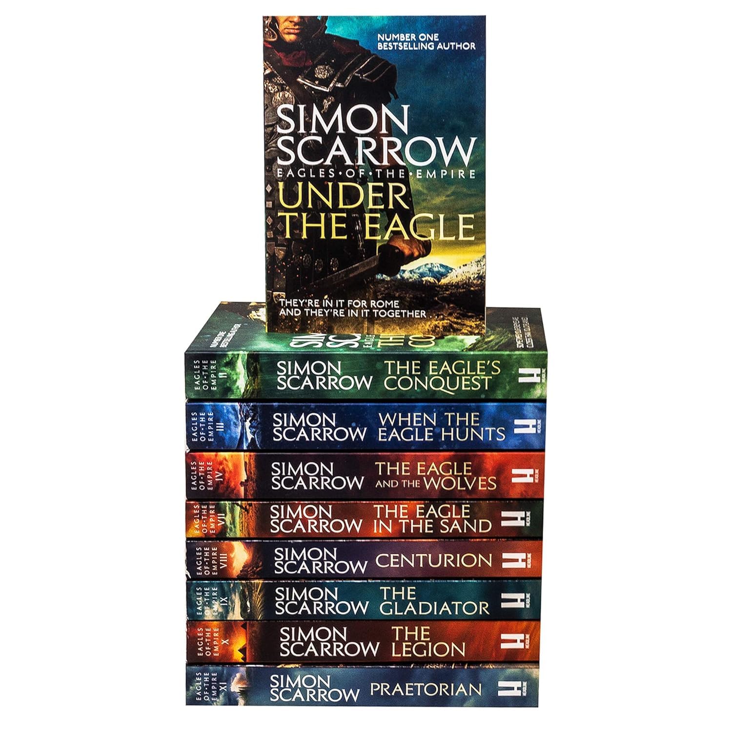 Eagles of the Empire 9 Books Collection Set by Simon Scarrow - all nine paperback titles fanned out showing full set