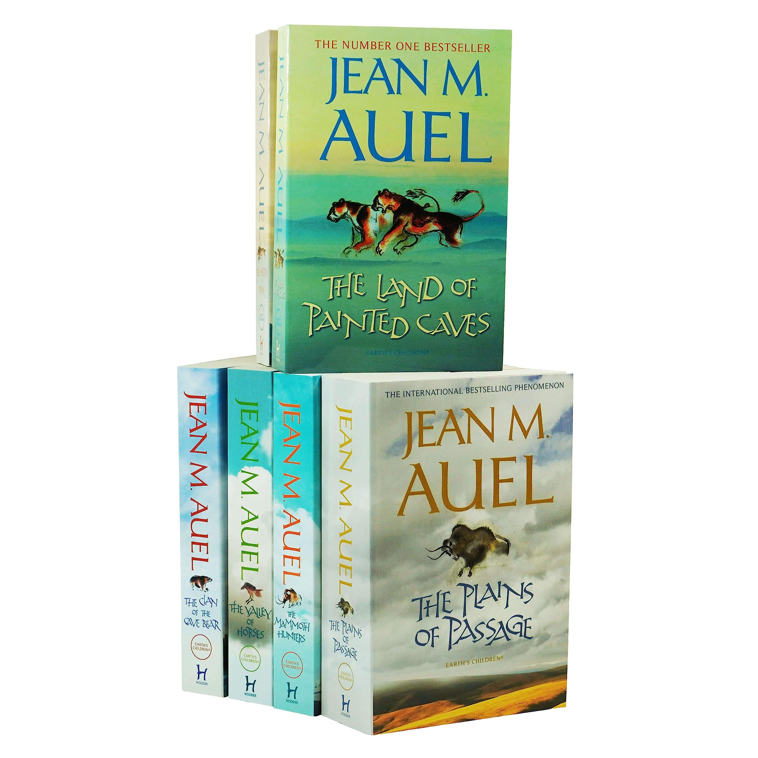Earth's Children complete 6-book paperback set by Jean M. Auel, front covers of all six titles
