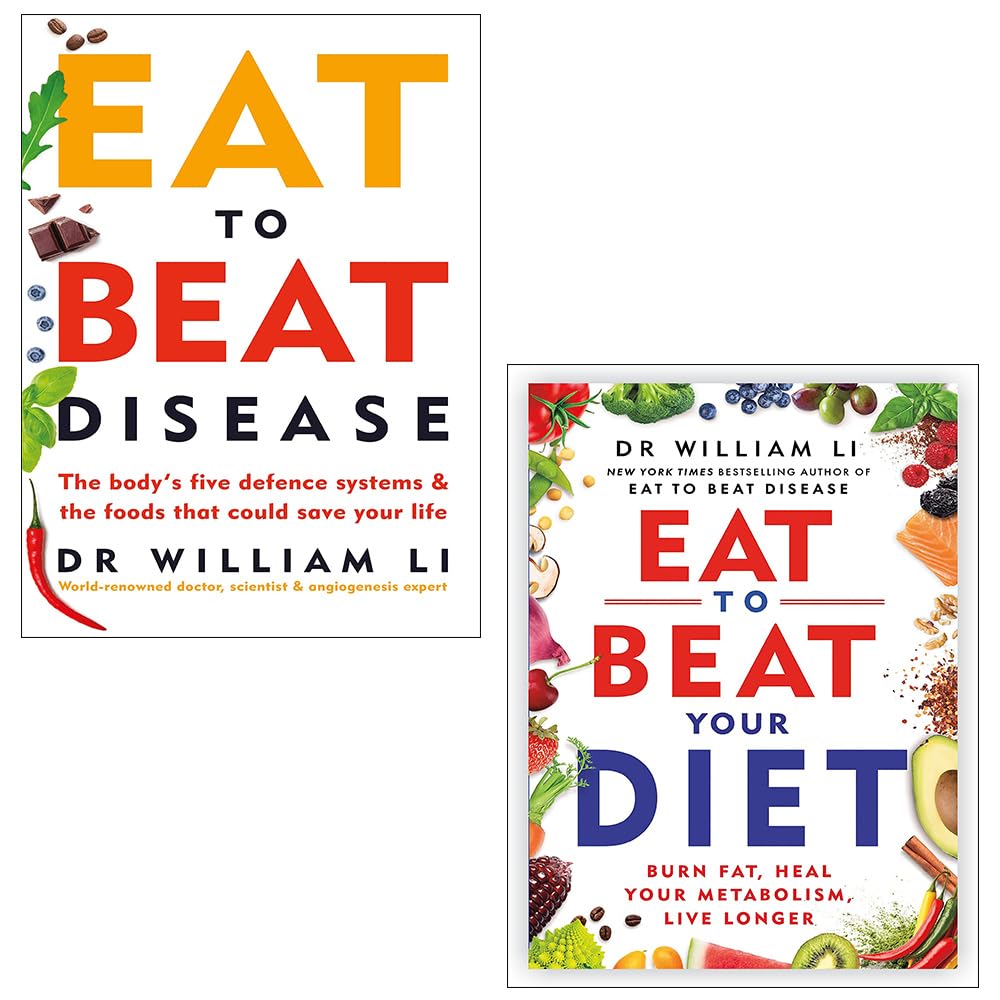 Front cover of the Eat to Beat by Dr. William Li 2-book paperback collection set, non-fiction health books