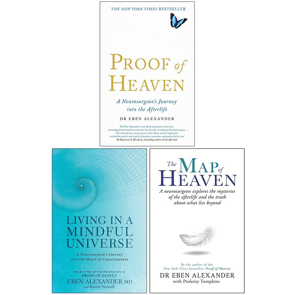 Close-up of the Proof of Heaven paperback cover by Eben Alexander, part of the near-death experience 3 books collection set