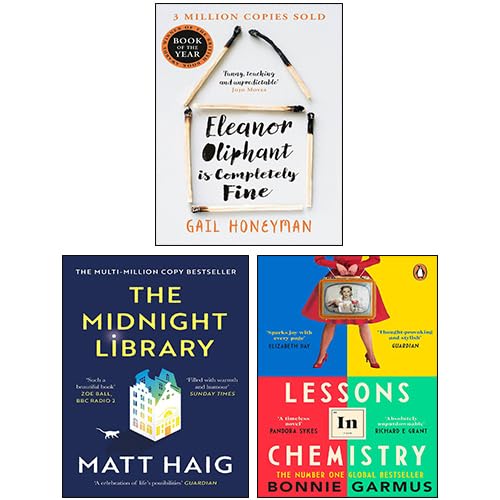 Front cover of the Eleanor Oliphant, The Midnight Library & Lessons in Chemistry 3 books paperback collection set