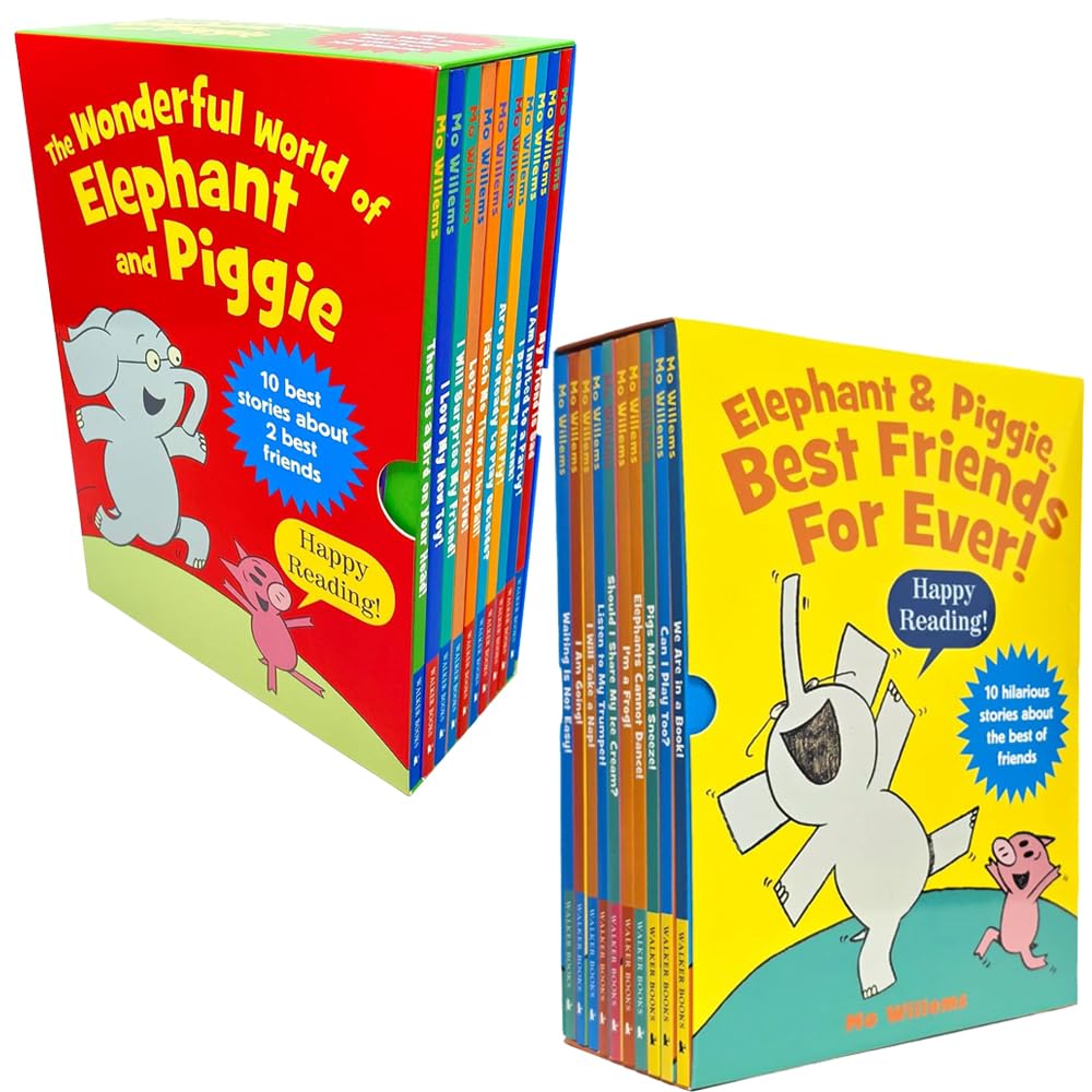 Elephant and Piggie 20 Books Collection Set by Mo Willems - front cover of paperback box set showing Elephant and Piggie characters