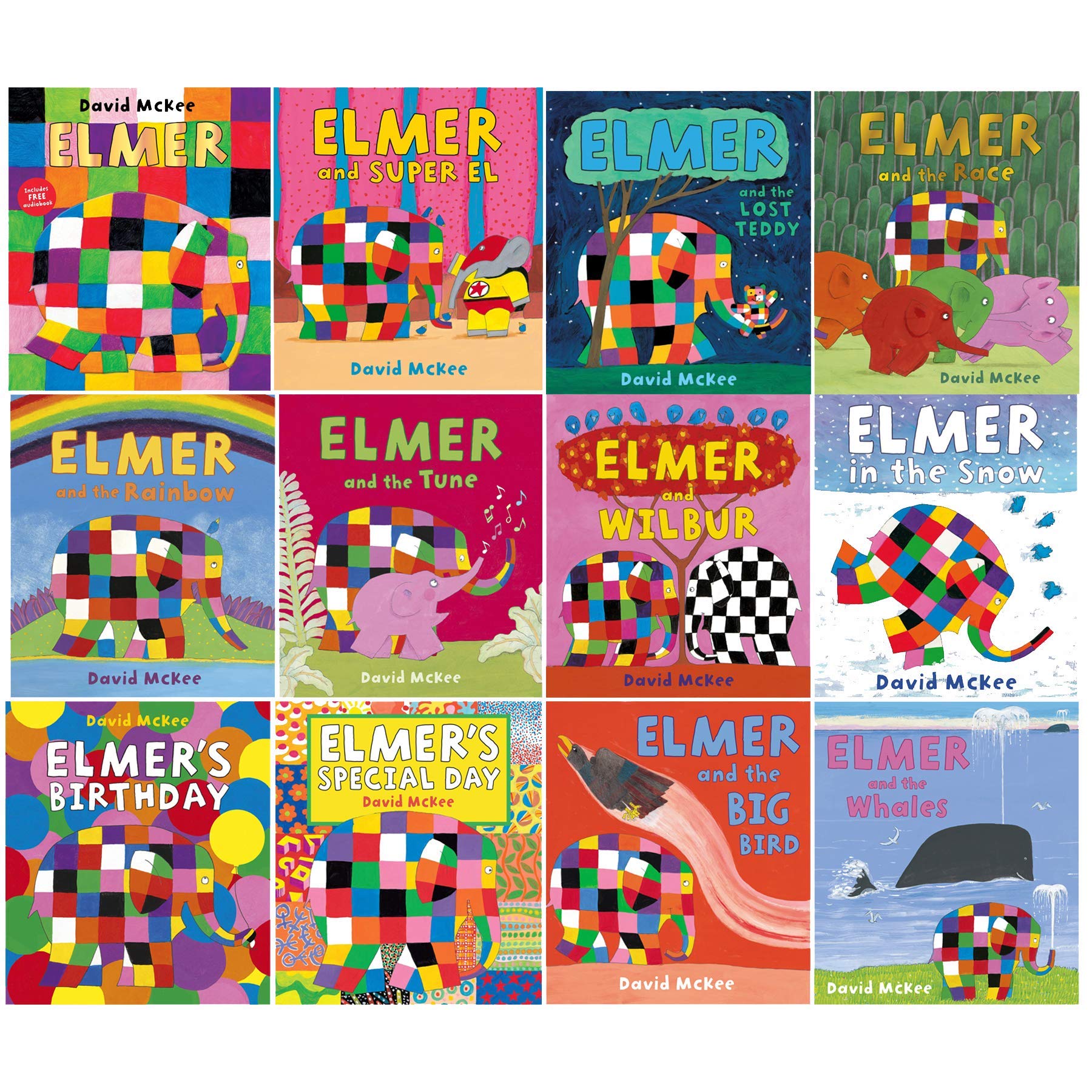 Elmer 12 Classic Picture Books Collection Set by David McKee paperback front cover showing the patchwork elephant