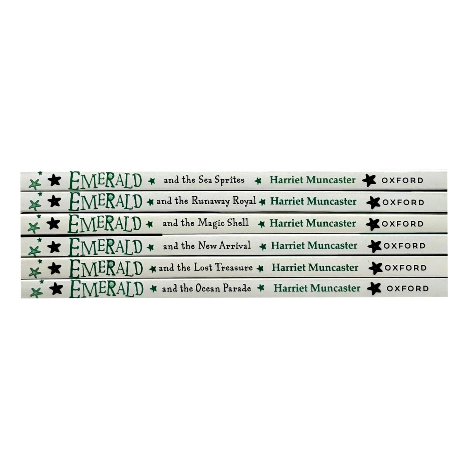 Full set of six Emerald Series paperback books by Harriet Muncaster fanned out showing all titles and covers