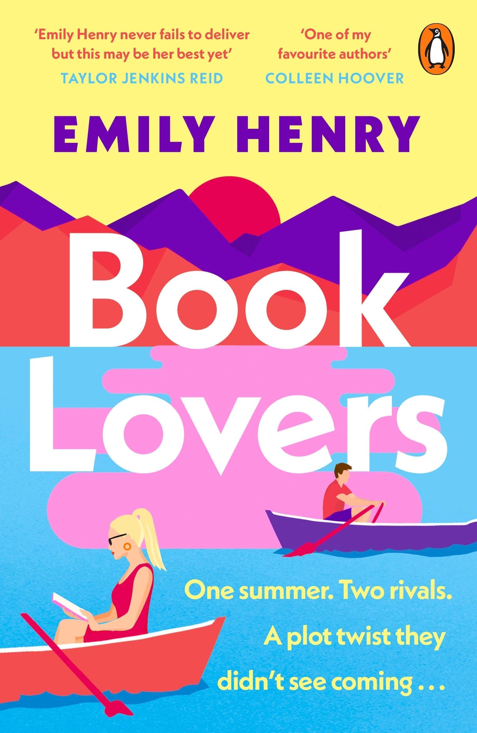 All four Emily Henry books fanned out together, showing Happy Place hardcover and three paperback titles