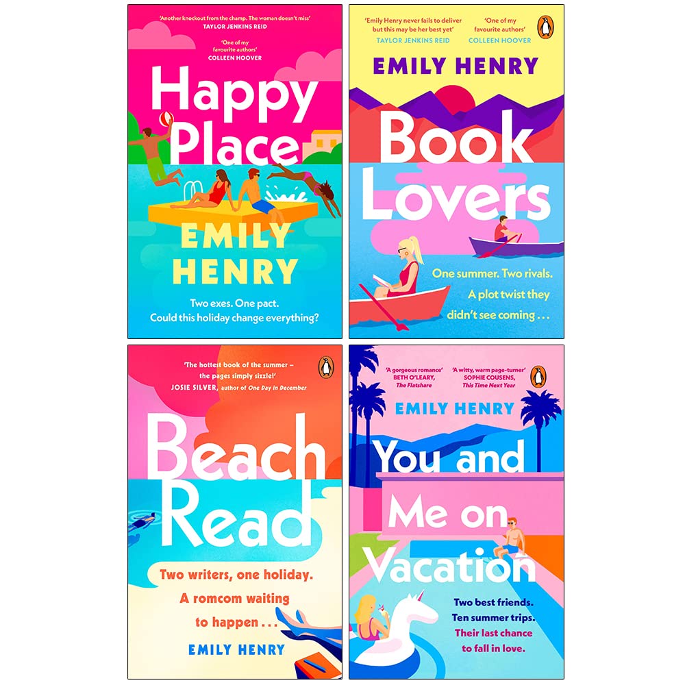 Emily Henry Collection 4 Books Set front cover showing Happy Place, Book Lovers, Beach Read, and You and Me on Vacation