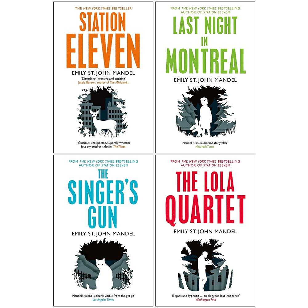 Close-up of Station Eleven paperback cover by Emily St. John Mandel, part of the 4 book collection set