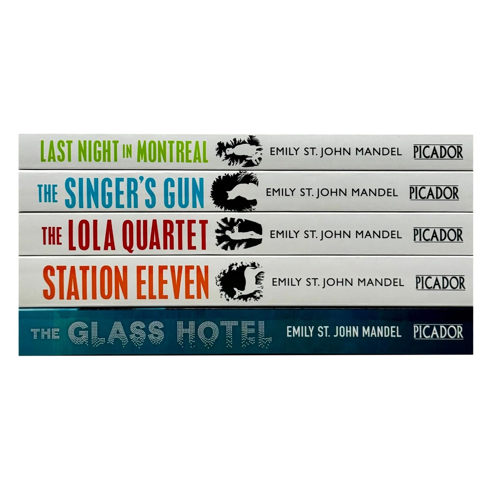 Close-up of the Station Eleven paperback cover by Emily St. John Mandel from the 5 book collection set