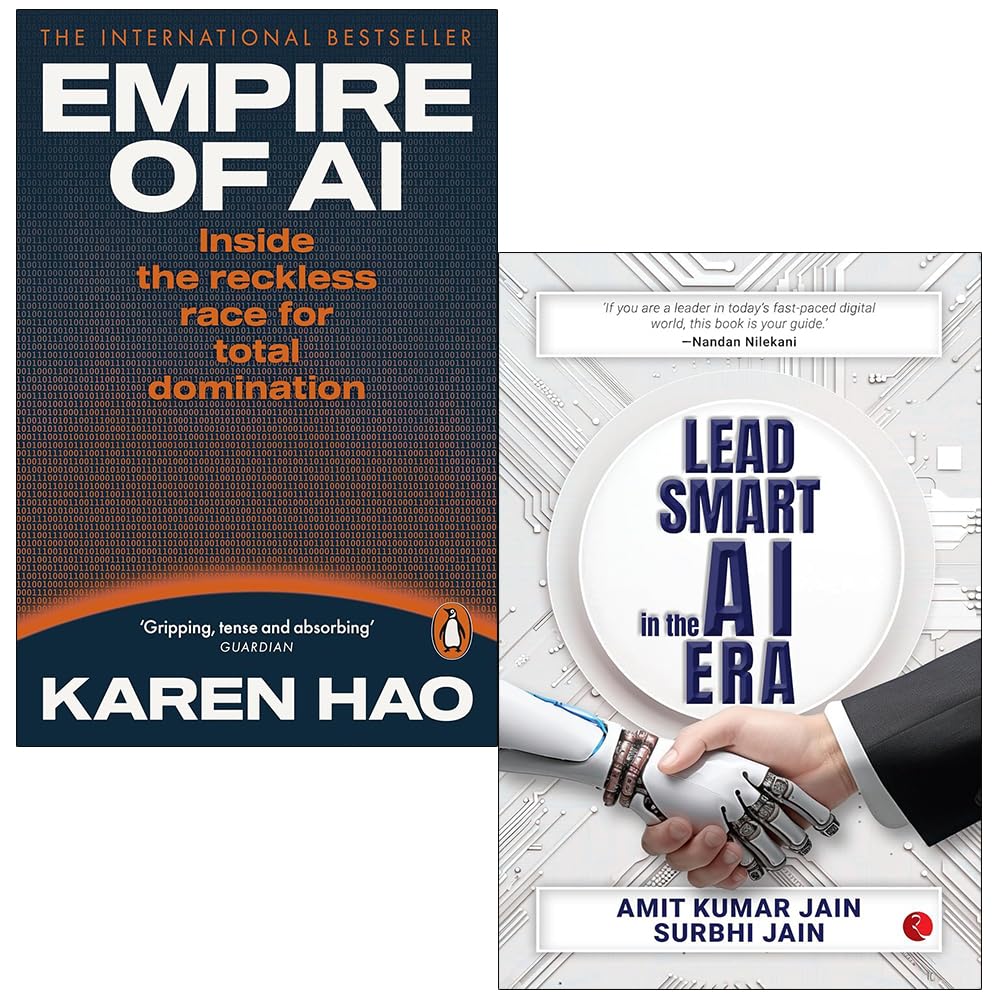 Empire of AI by Karen Hao and Lead Smart in the AI Era by Amit Kumar Jain, Surbhi Jain - 2 books collection set front cover, paperback