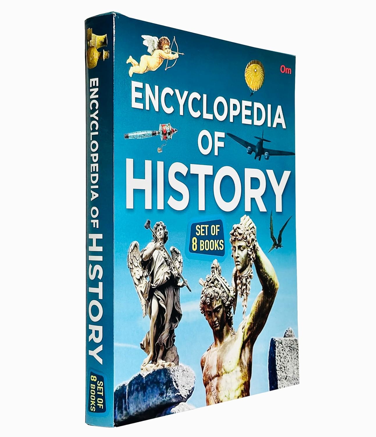 Back cover of Encyclopedia of History paperback set with series description and Om Books International branding