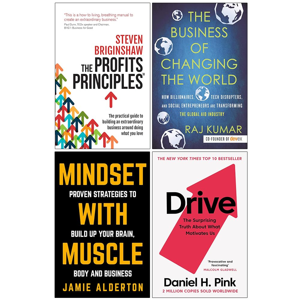 Entrepreneurship & Personal Growth 4 Books Collection Set paperback front cover - The Profits Principles, The Business of Changing the World, Mindset With Muscle, and Drive