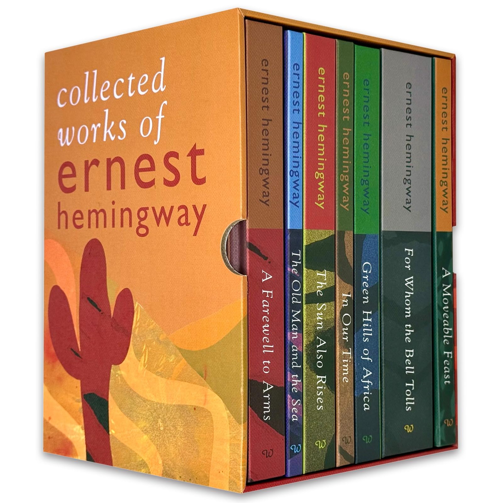 Ernest Hemingway 7 Books Collection Set hardcover front cover, including The Old Man and the Sea and A Farewell to Arms