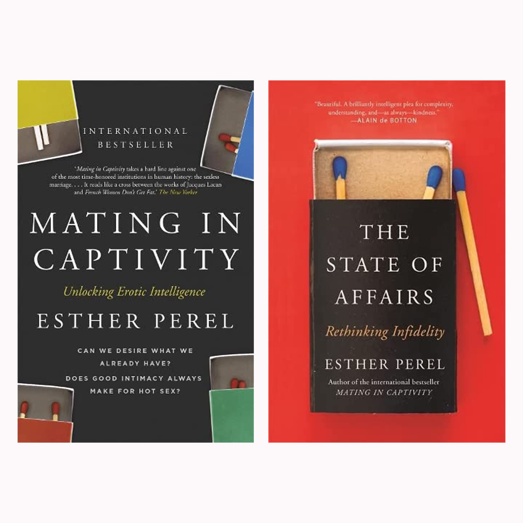 Both paperback books from the Esther Perel 2 book set displayed side by side, showing Mating in Captivity and The State of Affairs covers
