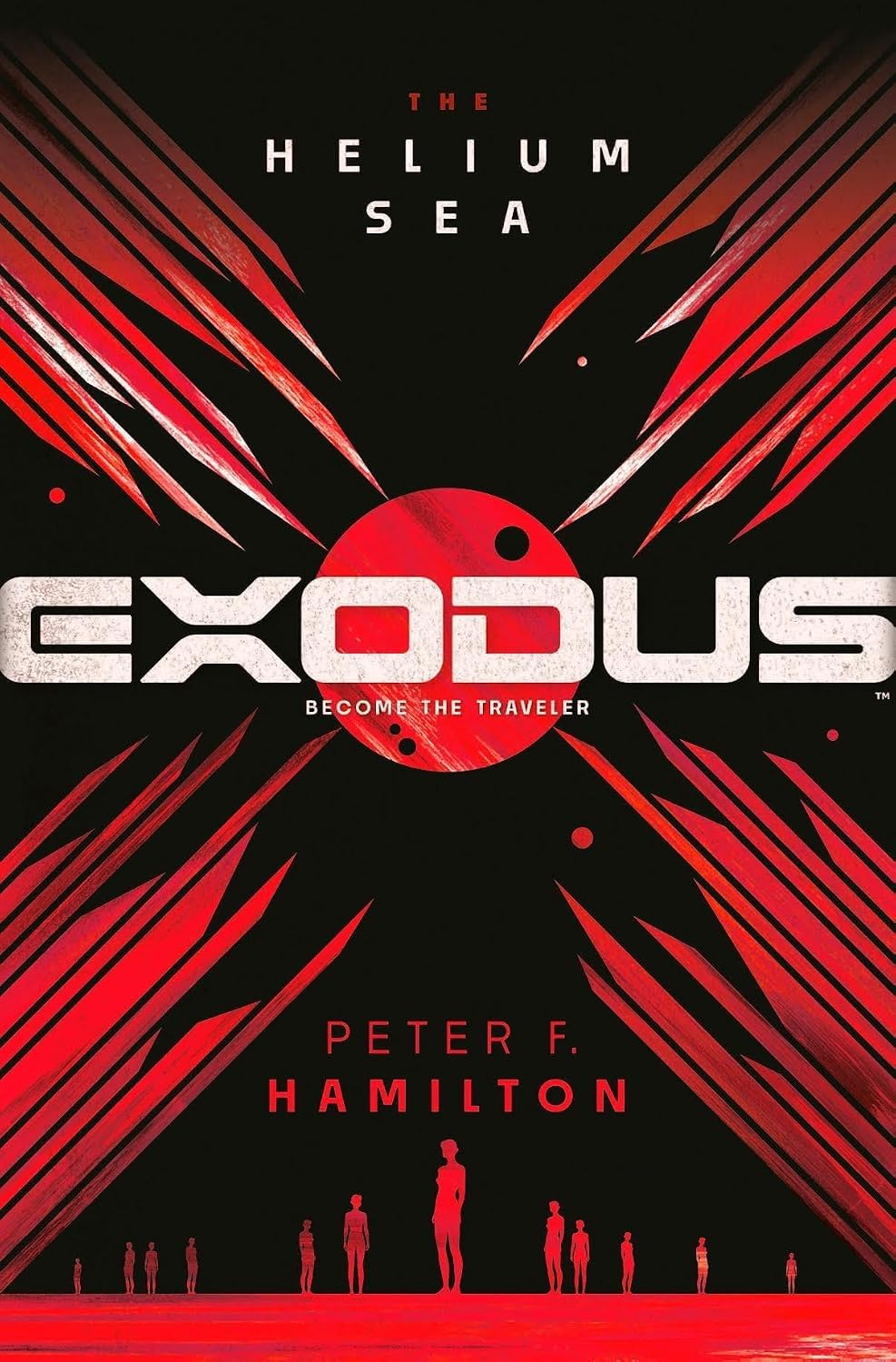 Close-up of the Exodus: The Helium Sea hardcover front cover by Peter F. Hamilton