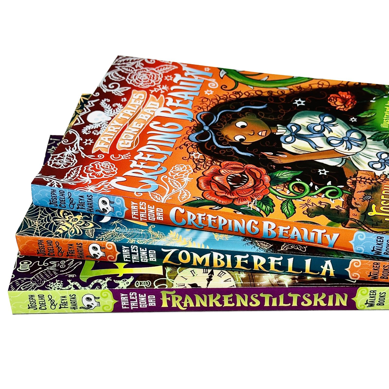 Frankenstiltskin: Fairy Tales Gone Bad paperback front cover by Joseph Coelho and illustrator Freya Hartas