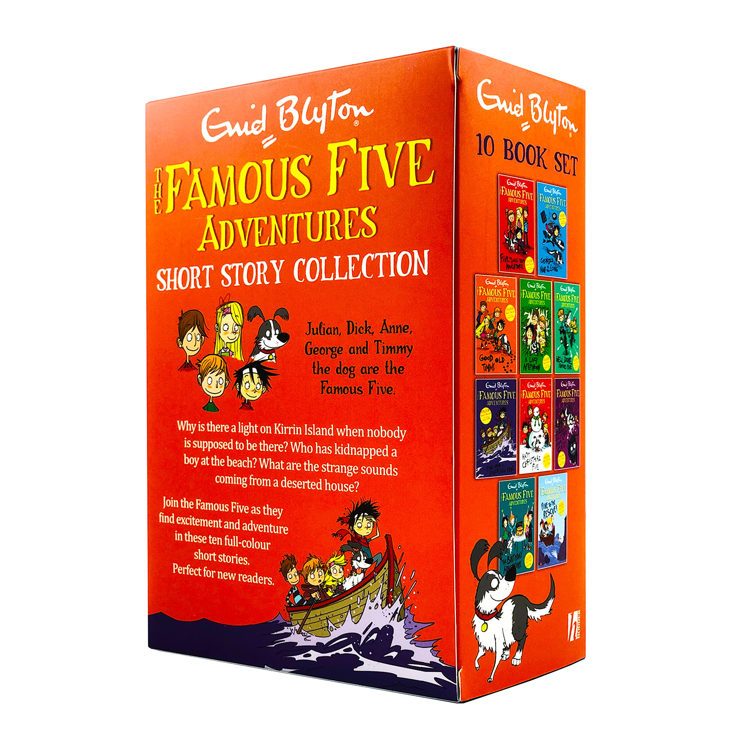 All 10 Famous Five Adventures paperback books by Enid Blyton fanned out showing colorful individual covers