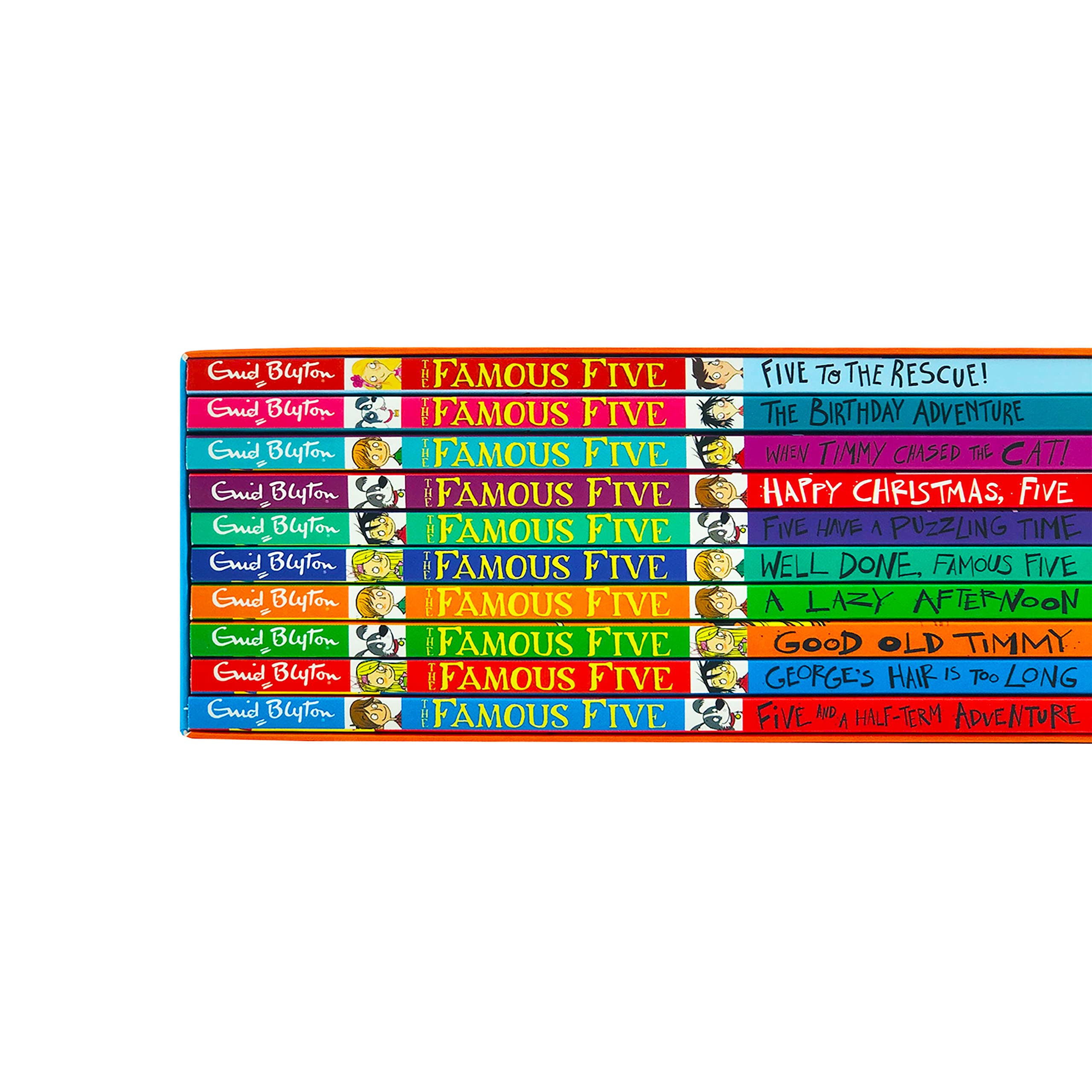 Famous Five Adventures Collection box packaging by Hodder & Stoughton with all 10 paperback titles displayed