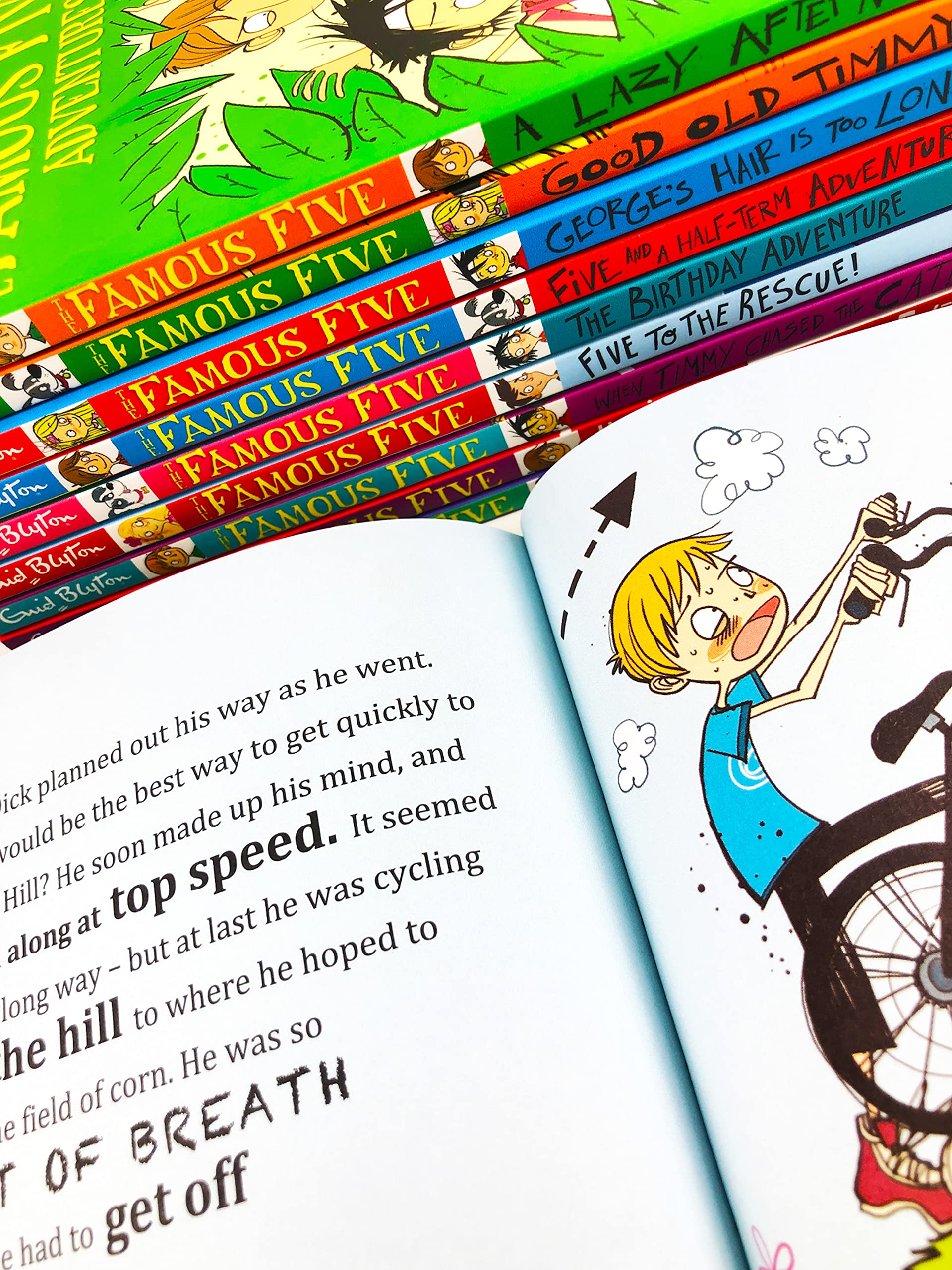 Back cover and stacked view of the Famous Five Adventures Collection 10 books box set by Enid Blyton