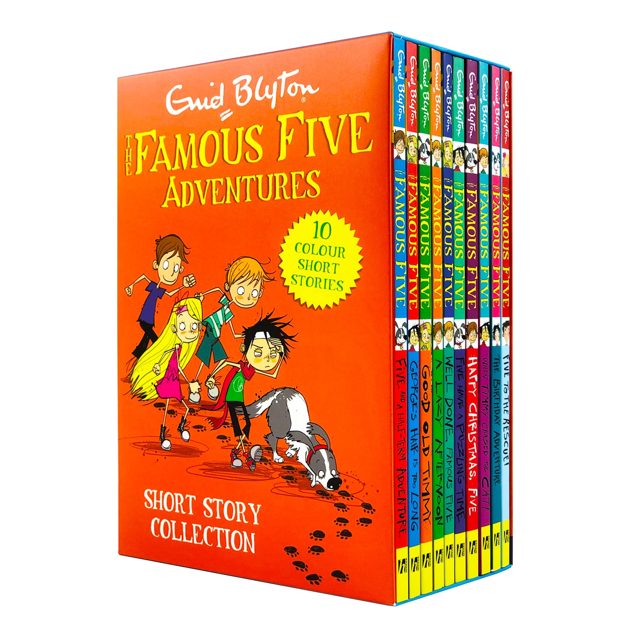 Front cover view of the Famous Five Adventures Collection 10 Books Box Set by Enid Blyton, paperback, ages 9-11