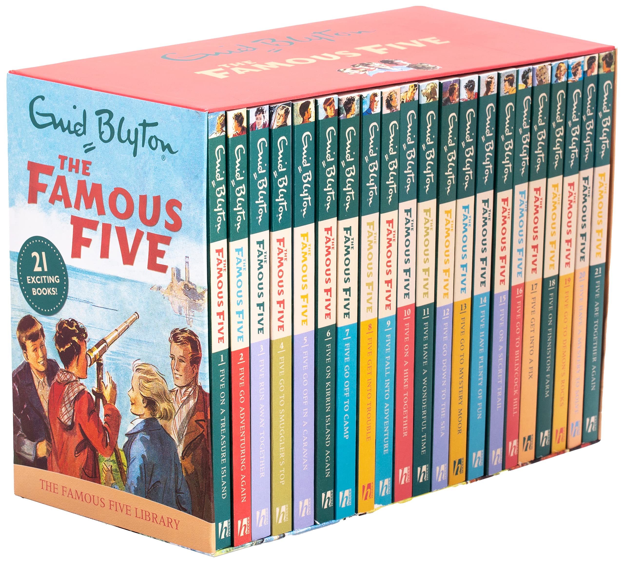 Famous Five 21 Books Collection Box Set - all 21 paperback titles fanned out showing full series