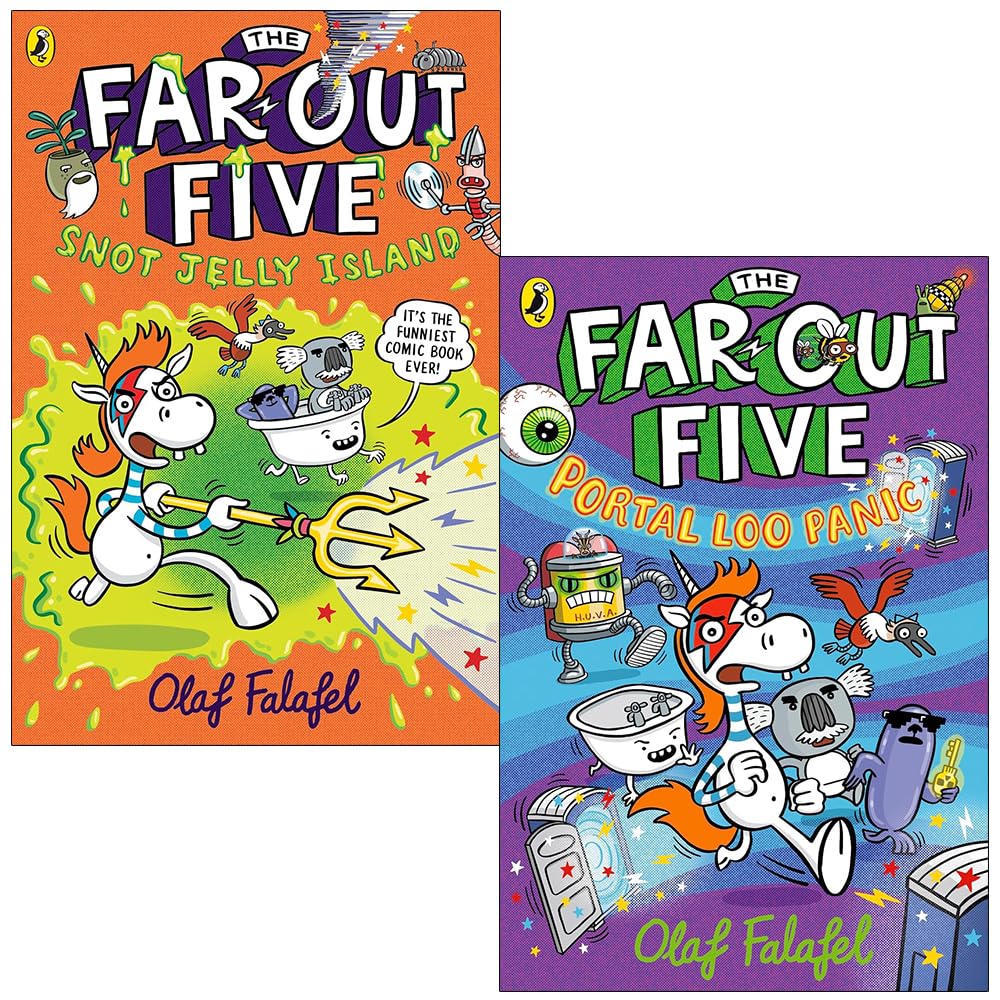 Far Out Five 2 Books Collection Set by Olaf Falafel - paperback front cover artwork