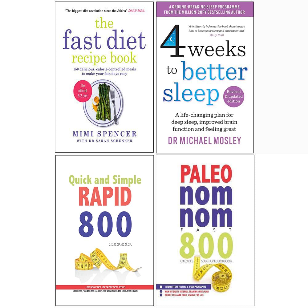 Fast Diet, Fast Asleep & Nom Nom Fast 800 Cookbooks 4 book paperback set — close-up of the set front cover artwork
